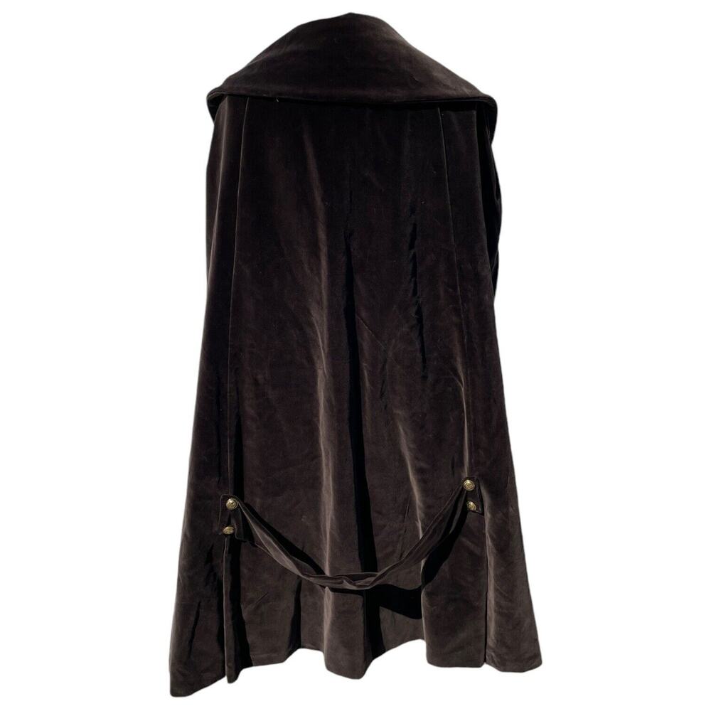 Vintage 50s 60s Chocolate Brown Velvet Cape Gold Tone Buttons Lined OSFM Fall - Picture 4 of 10
